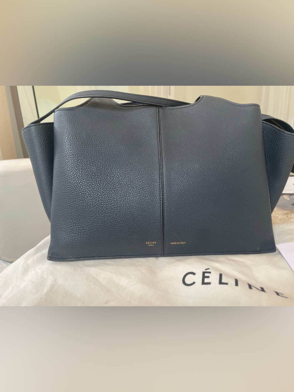Celine Trifold Textured Leather Bag with Gold Logo